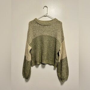 BKE Urban Outfitters Olive and Cream Knit Sweater Women’s Size Large